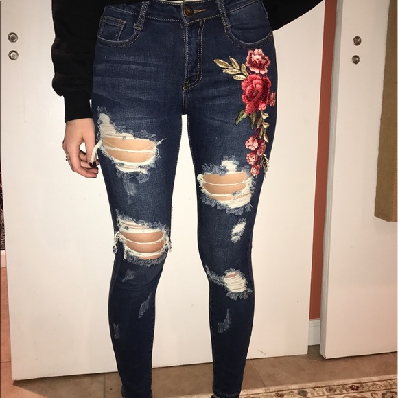 floral pattern jeans
